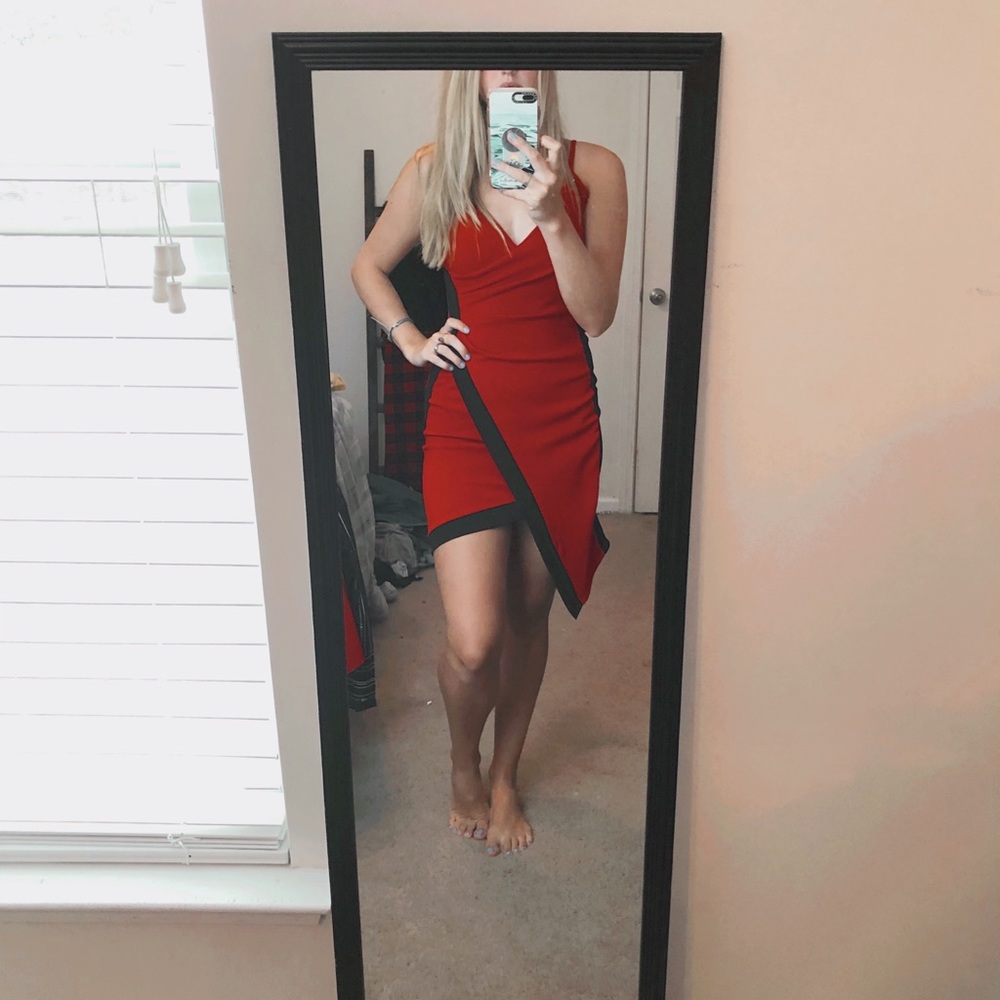 Red body con dress